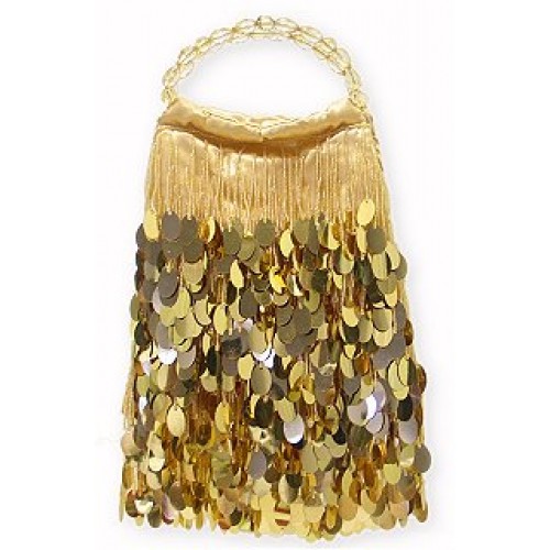 Evening Bag - Dangling Sequined & Beaded - Gold - BG-80085GD